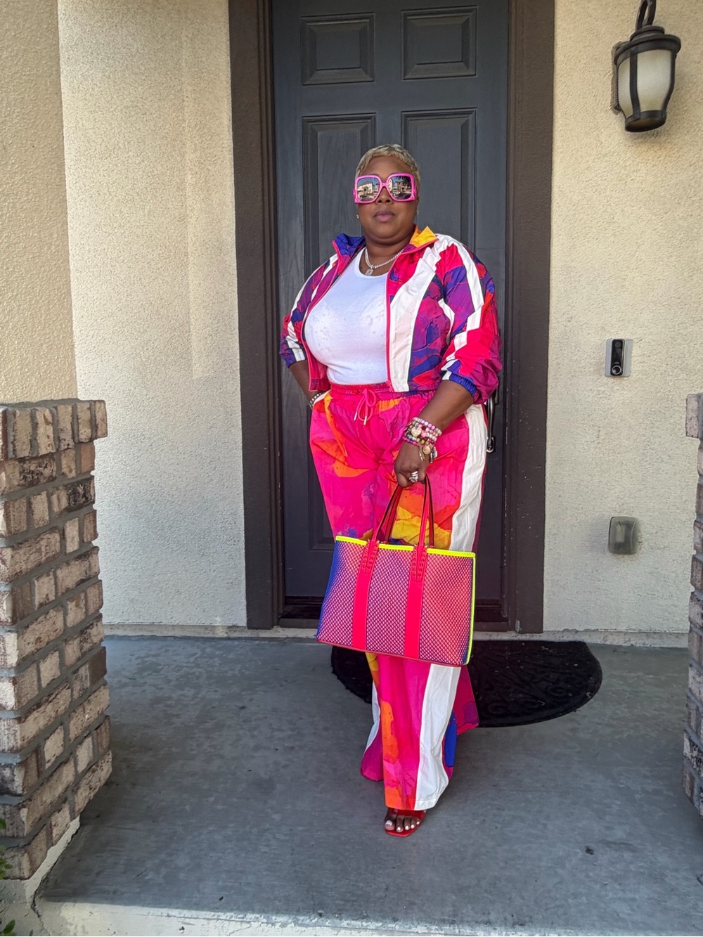 Vibrant Pink & Multicolor Track Jogger Set - Women's Track Pants